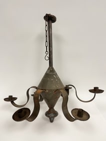 BENT ARM, SHEET IRON SAND WEIGHTED ROOM CHANDELIER 17" X 21"