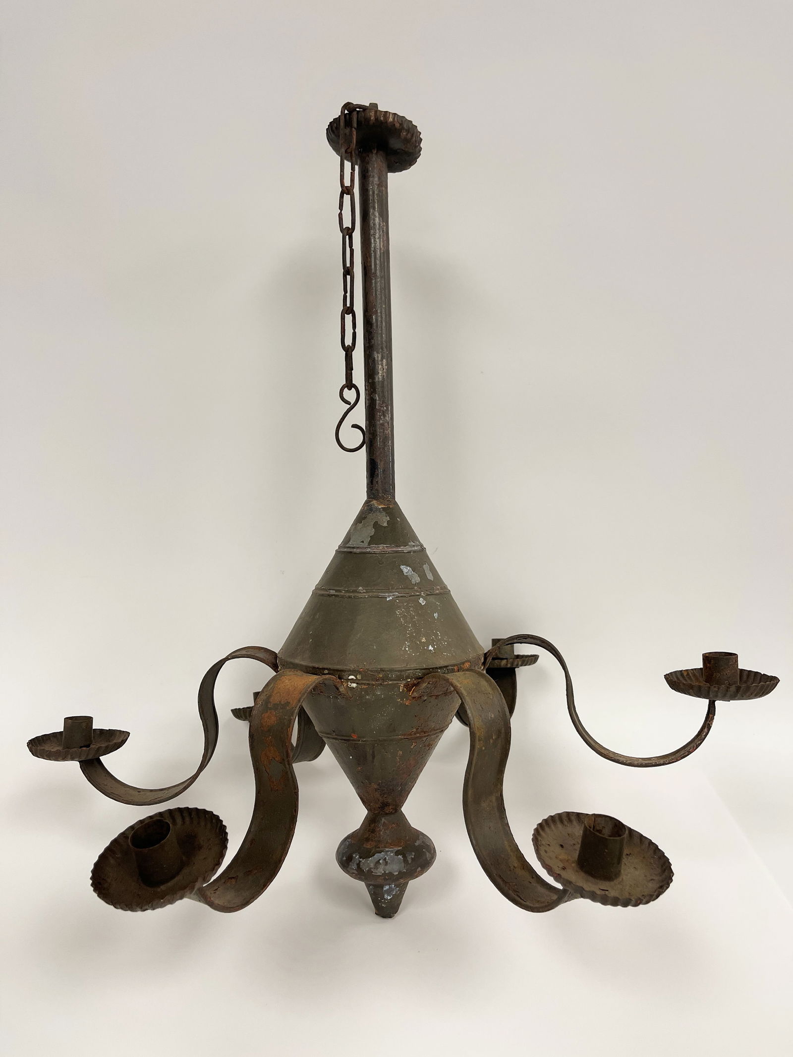 BENT ARM, SHEET IRON SAND WEIGHTED ROOM CHANDELIER 17" X 21" (1 of 5)