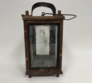 LOVELY WOODEN LANTERN IN BARN FOUND CONDITION 7" X 7" X 15"