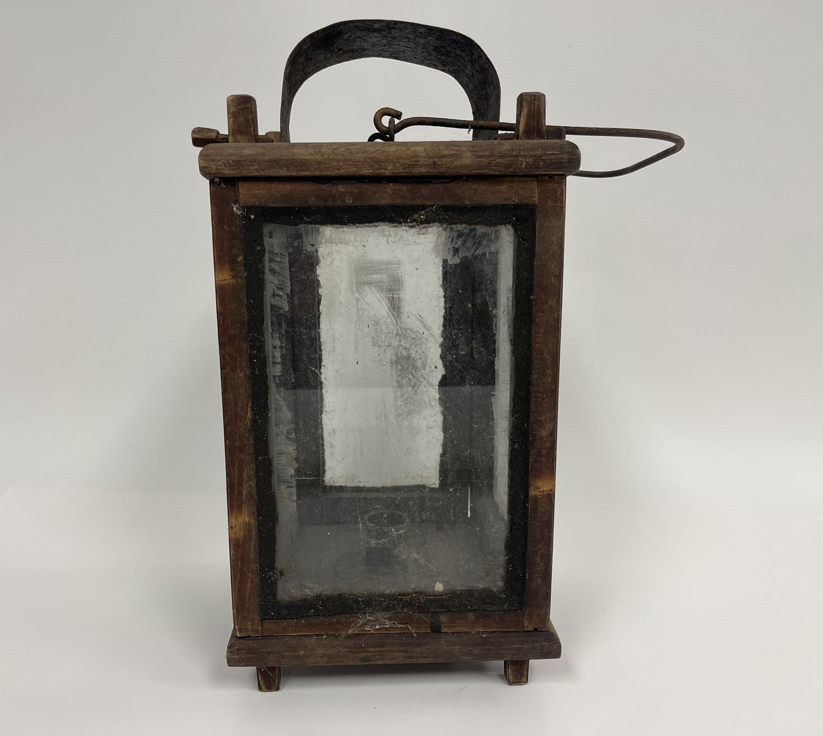 LOVELY WOODEN  LANTERN IN BARN FOUND CONDITION 7" X 7" X 15" (1 of 5)