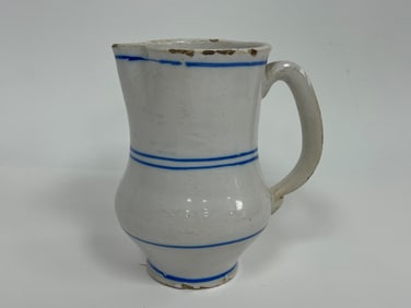 LATE 17THC DUTCH DELFT WHITE CREAM JUG W/ LINE DECORATION