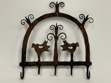 19TH C WI PA GERMAN HANGING UTENSIL RACK IN OLD SURFACE
