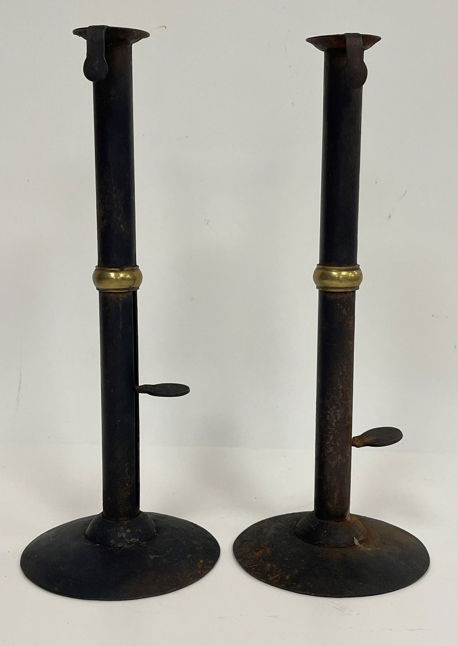 PAIR OF 19TH C WEDDING BAND HOGSCRAPER IN OLD BLACK PAINT RARE SIZE (1 of 4)