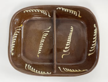 ANTIQUE REDWARE DISH W/ DECORATIONS