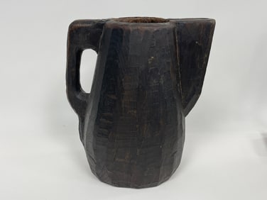 LARGE HAND CARVED WOODEN PITCHER