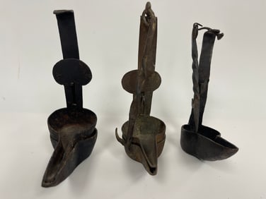GROUPING OF THREE IRON GREASE LAMPS
