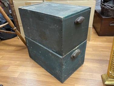 TWO PAINTED SLIDE TOP BOXES