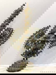 TALL BRONZE FOUR HEADED FIGURE: TALL BRONZE FOUR HEADED FIGURE 22 X 14