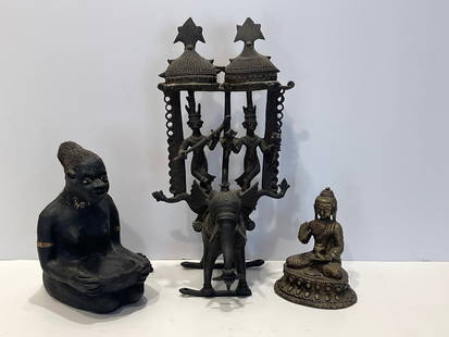 GROUPING OF THREE FIGURES: GROUPING OF THREE FIGURES, BRONZE, METAL 4"-10"
