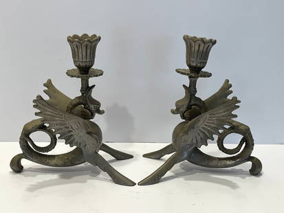 PAIR OF DRAGON CANDLEHOLDERS: PAIR OF DRAGON CANDLEHOLDERS 7" T
