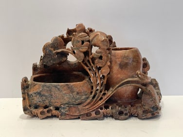 CARVED MARBLE OR ALABASTER FLORAL