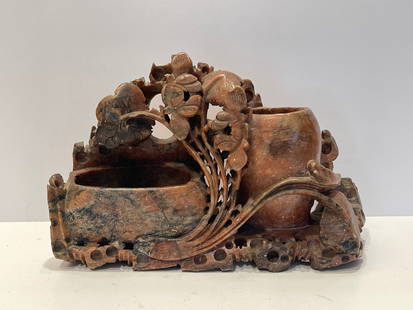 CARVED MARBLE OR ALABASTER FLORAL: CARVED MARBLE OR ALABASTER FLORAL WITH URNS 6 X 8