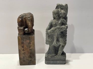 TWO CARVED STONE FIGURES