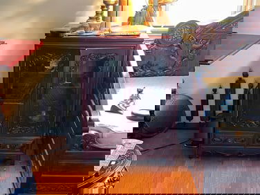 CARVED ROSEWOOD DISPLAY CASE