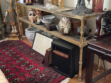 BRASS SHELF WITH GLASS SHELVES