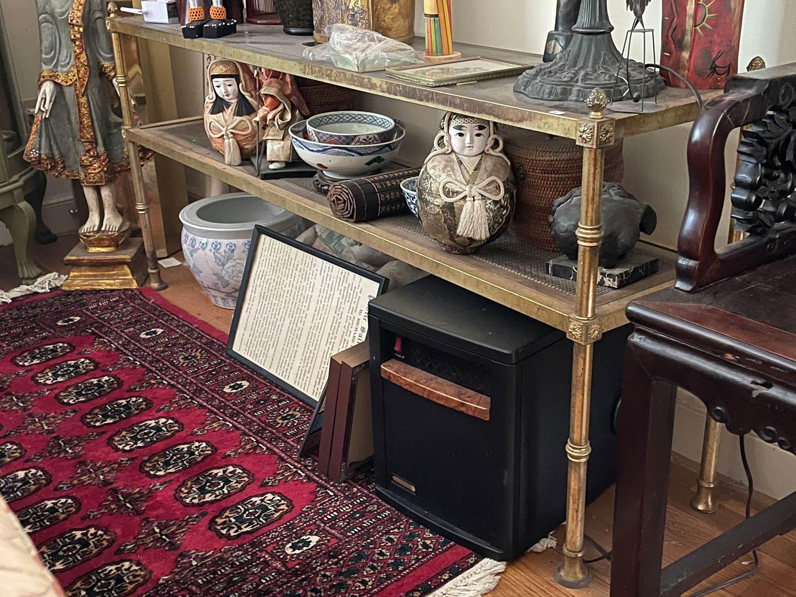 BRASS SHELF WITH GLASS SHELVES