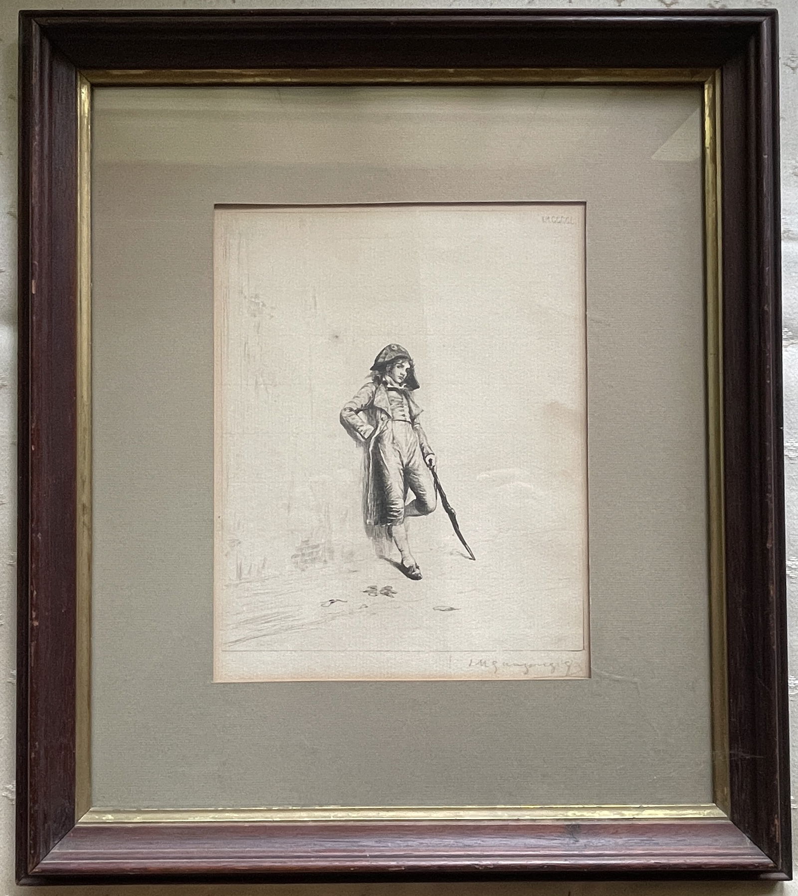 ETCHING OF A LEANING MAN: ETCHING OF A LEANING MAN SIGNED LR 8 X 10