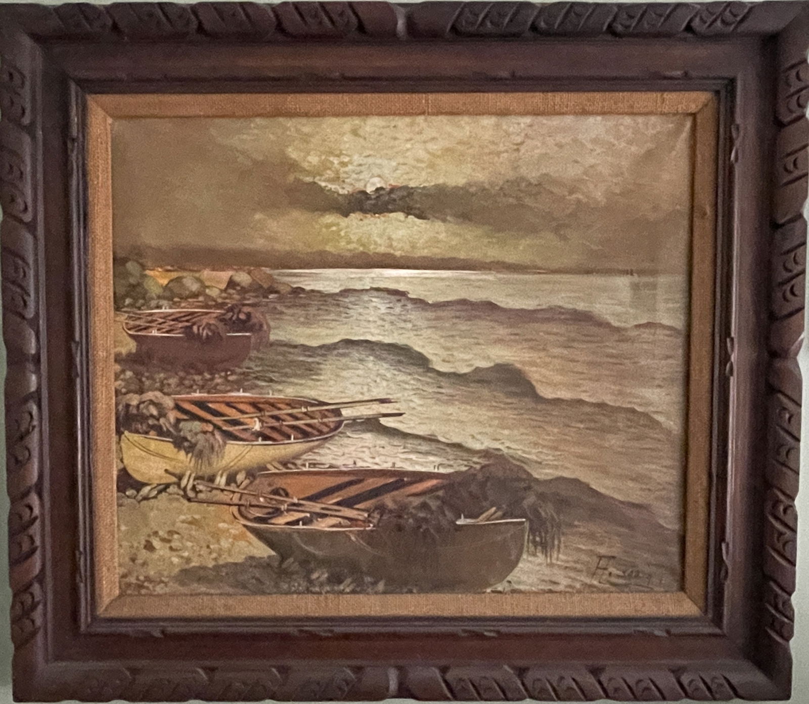 O/C PAINTING OF A SEASCAPE WITH ROWBOATS (1 of 2)