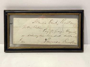 RALPH WALDO EMERSON SIGNED BANK LETTER