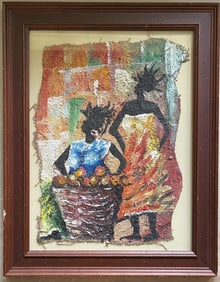 COLORFUL PAINTING OF FABRIC LADIES AT THE MARKET