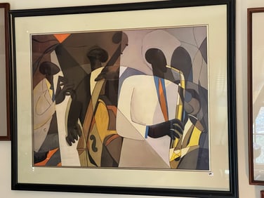 LARGE AMERICAN PRINT OF BLACK MUSICIANS SIGNED