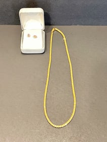 GOLD NECKLACE 16", 10KT GOLD EARRINGS