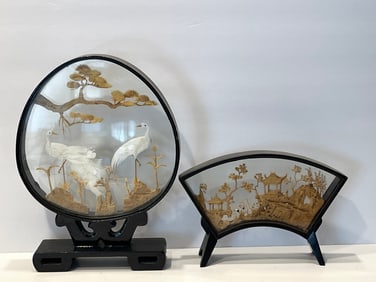 TWO CARVINGS IN CASE 6", 12"