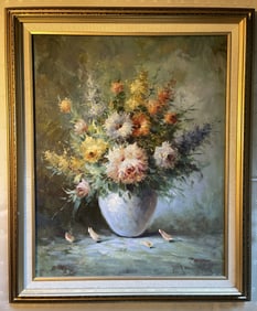 FLORAL OIL PAINTING SIGNED LR 16 X 20