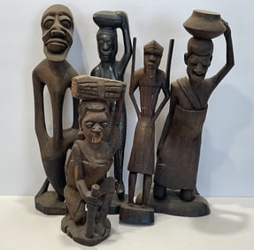 GROUPING OF AFRICAN FIGURES, SOME WOOD, IRON 10'-12"
