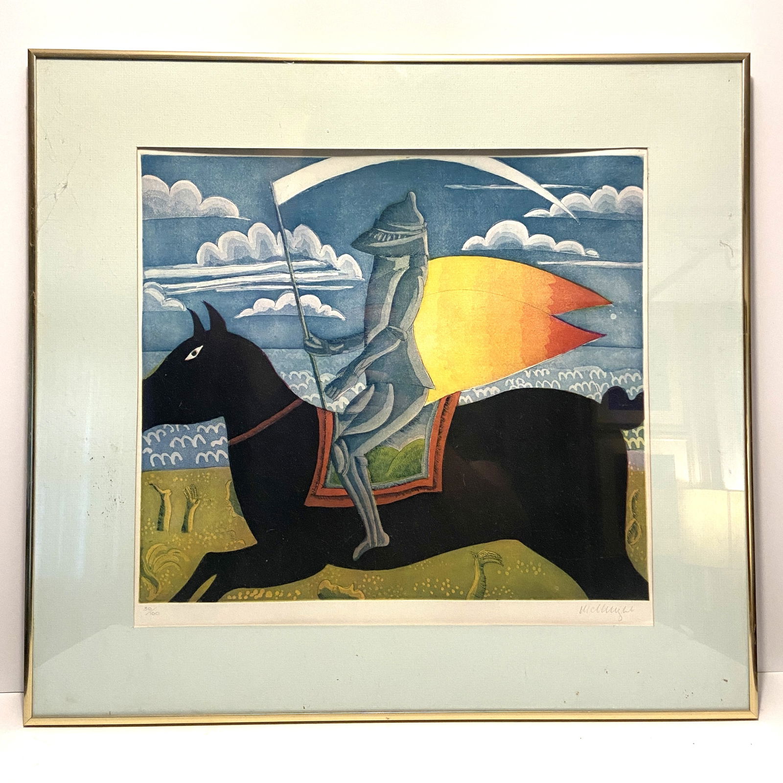 FOLKY PRINT SPANIARD ON HORSE WITH WHITE FLAG (1 of 4)