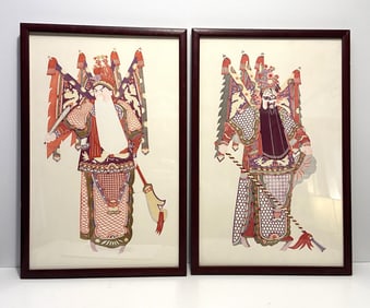 TWO EMBOSSED ACRYLICS OF ORIENTAL CEREMONY OUTFITS