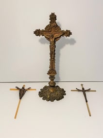 THREE BRASS CROSSES OF JESUS  10" - 15"