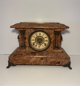 WOODEN FAUX MARBLE CLOCK