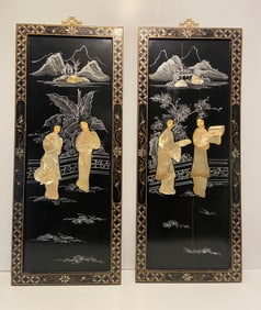 TWO TALL CHINESE WOODEN PLAQUE