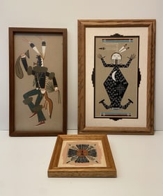 NAVAJO SIGNED SAND ART SUN WITH PLANT , CLOWN NAVAJO "YEI BEI CHAI"