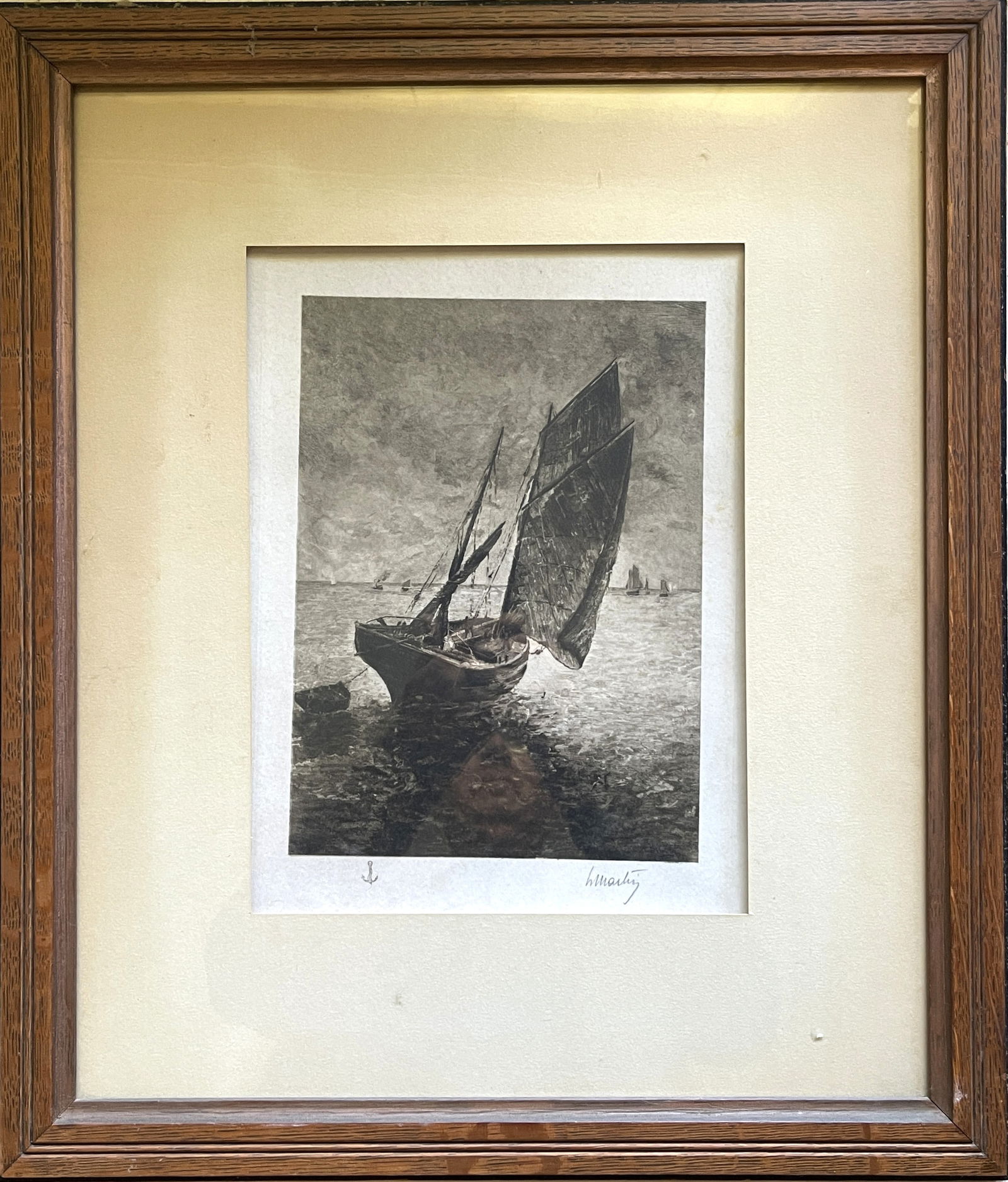 SIGNED LITHOGRAPH OF SHIP IN HARBOR (1 of 4)