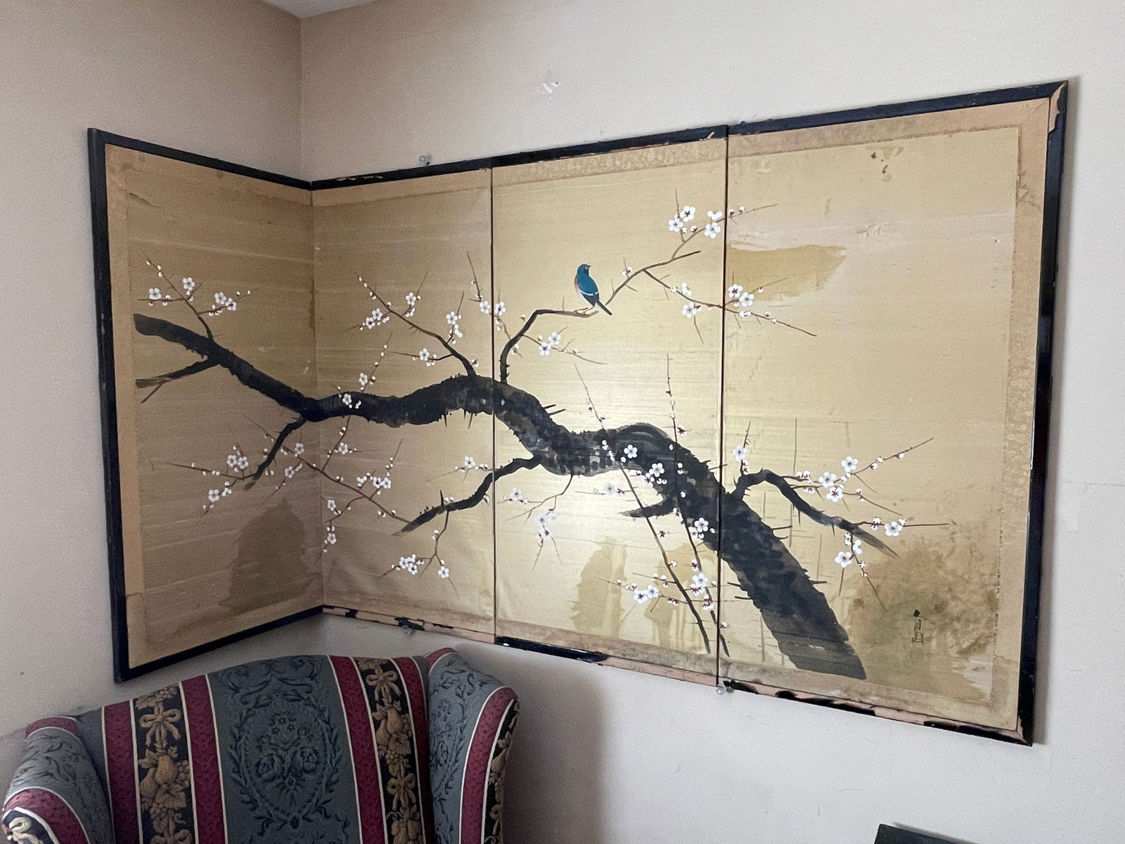 ASIAN PAINTED WALL ART , FOUR PANELS, 36 X 68 (1 of 2)