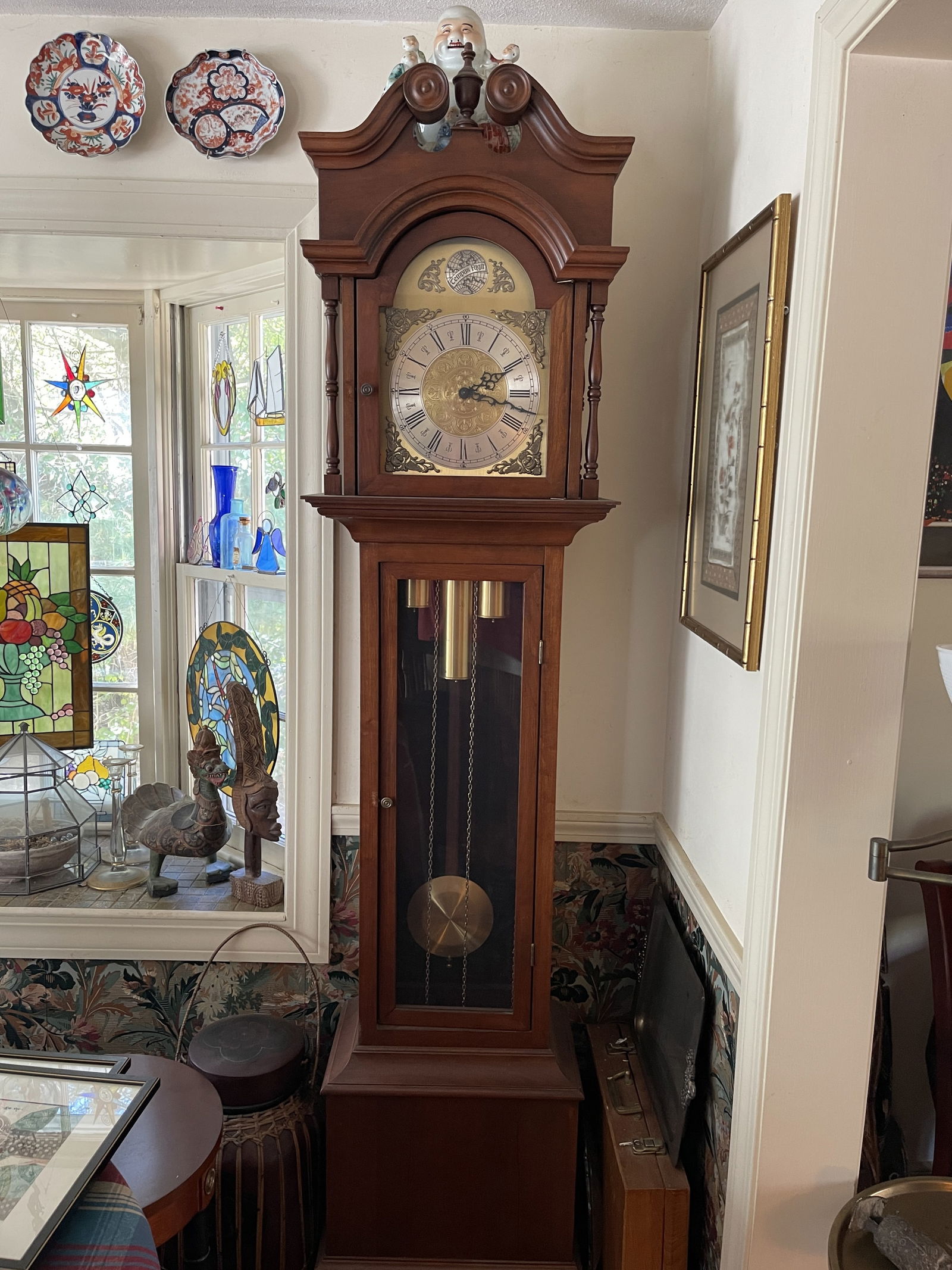 TALL CASE CLOCK SIGNED TEMPUS FUGIT (1 of 2)