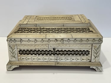 CARVED BOX AS IS WITH COINS