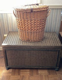 WICKER CHEST WITH COVERED BASKET, CHEST 36 X 20 X 20