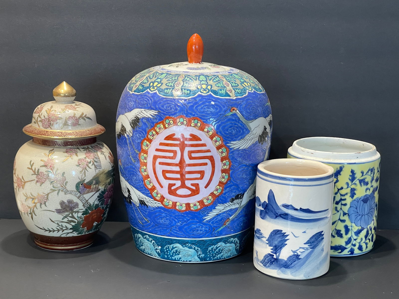 FOUR DECORATED VASES, 6"-12" (1 of 1)