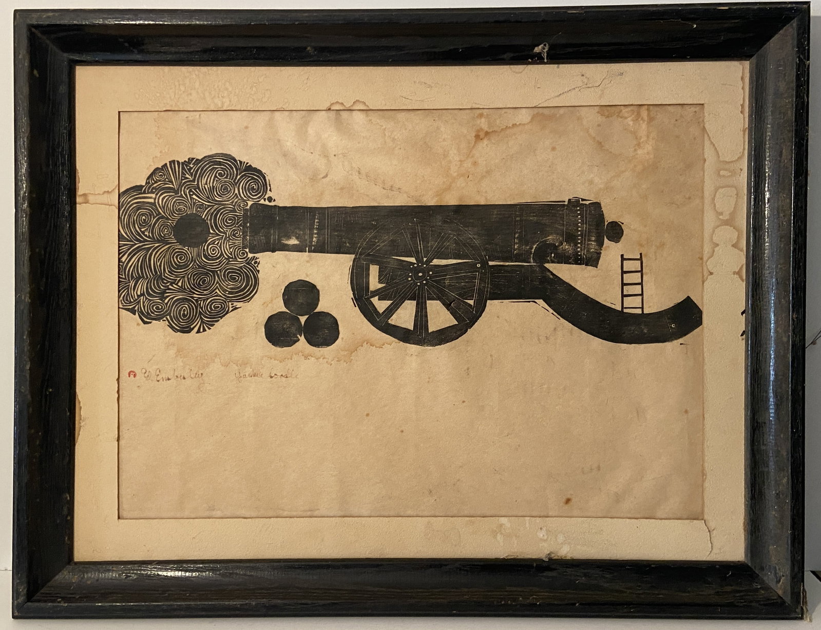 PRINT ED EMBERLEY "YANKEE DOODLE" OF CANNON AND CANBALLS SIGNED: PRINT ED EMBERLEY "YANKEE DOODLE" OF CANNON AND CANBALLS SIGNED 27" X 22"