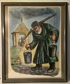 CHAIM GOLDBERG,POLAND HAND COLORED 18/120 " MAN FETCHING WATER"