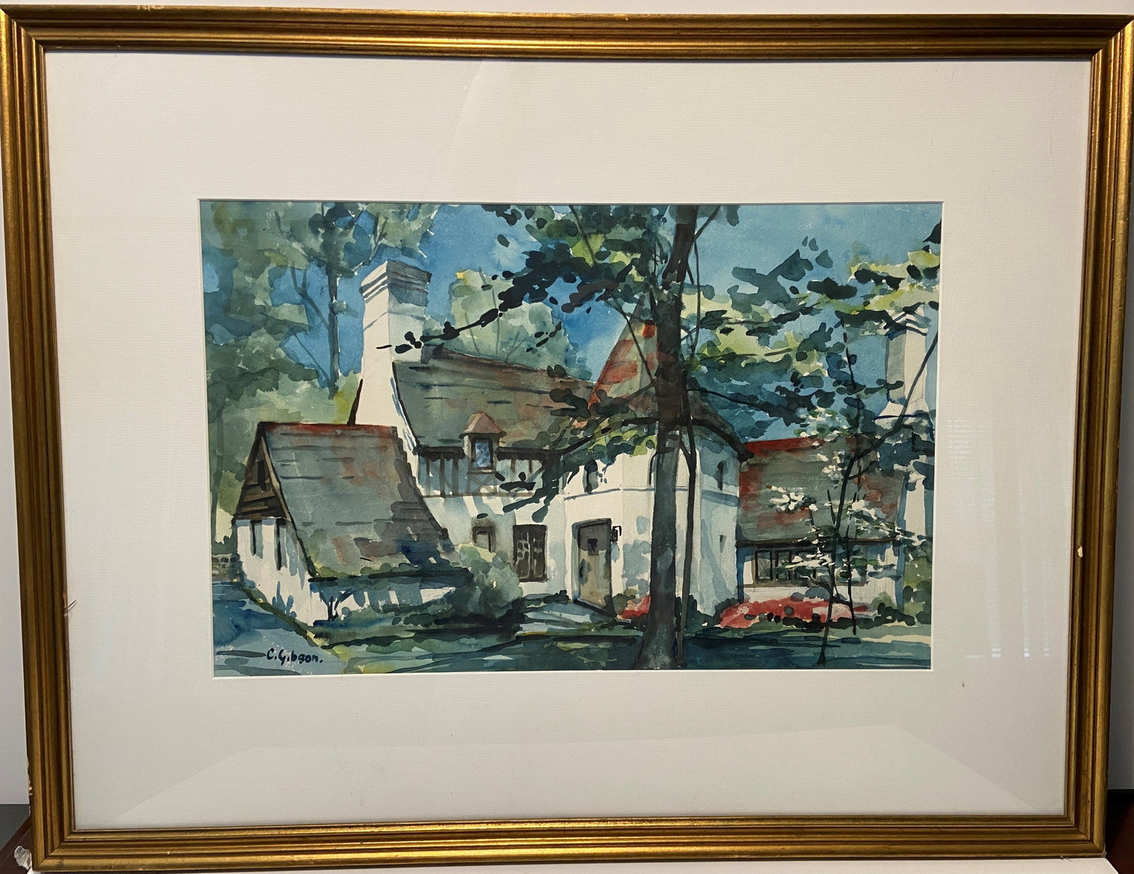 LARGE WATERCOLOR C.GIBSON: LARGE WATERCOLOR C.GIBSON 31" X 24"