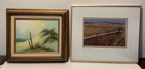 TWO BEACH RELATED ART, PAINTING, PRINT 14 X 18, 13 X 15