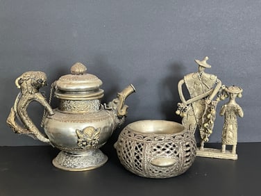 TEAPOT AND STAND, METAL SCULPTURE