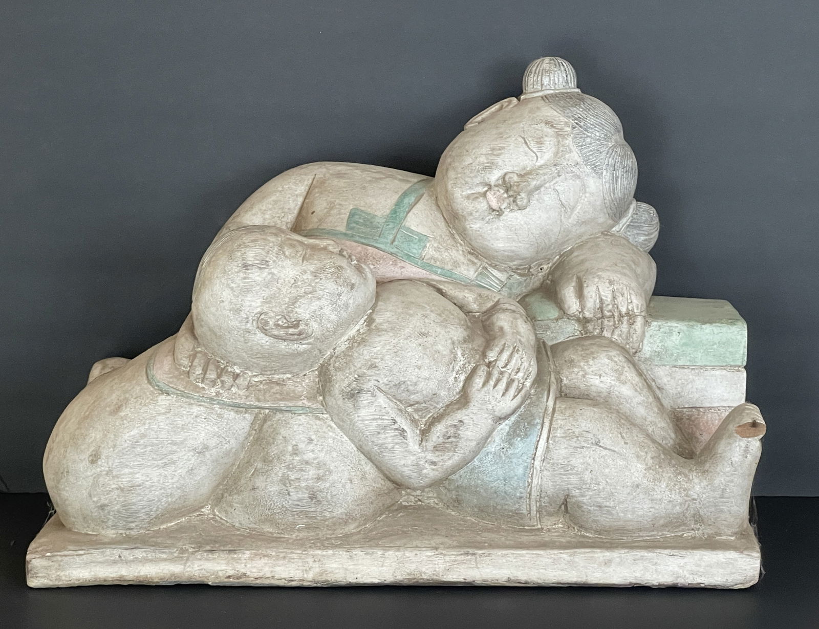 ASIAN WOOD CARVING MOTHER AND BABY 21 X 15 X 10: ASIAN WOOD CARVING MOTHER AND BABY 21 X 15 X 10