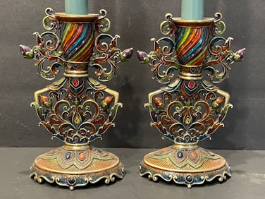 PAIR COLORFUL CANDLE HOLDERS