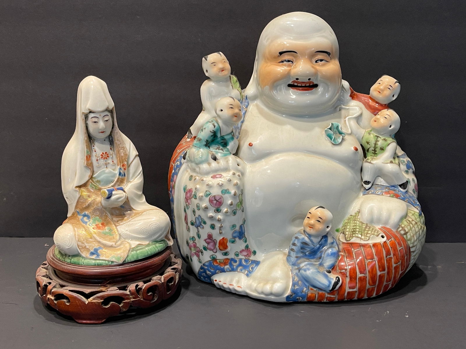 TWO ASIAN POTTERY FIGURES 8", 11" (1 of 3)