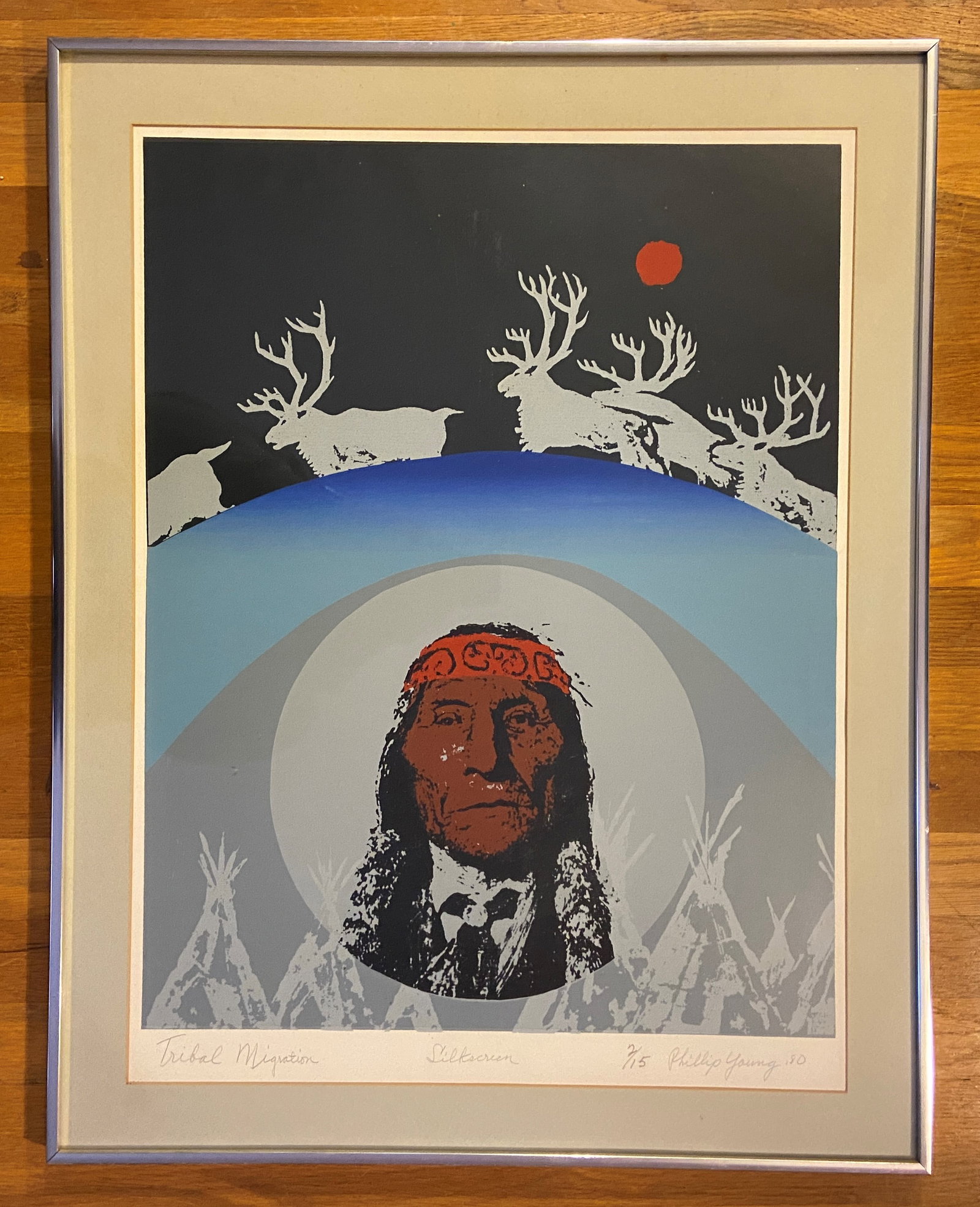 LARGE SILKSCREEN "TRIBAL MIGRATION": LARGE SILKSCREEN "TRIBAL MIGRATION" 2/15 PHILLIP YOUNG 80 24 X 31